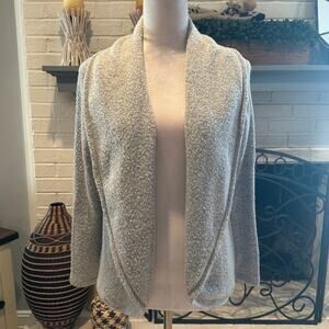 Loft Women's Gray Fuzzy Open Front Wide Collar Cardigan Sweater S